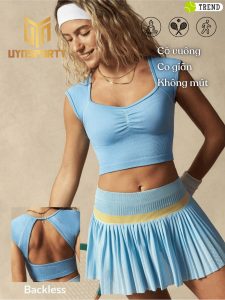 Áo Pickleball Nữ UYNSPORTY Croptop Tay Cộc, Khóa Kéo, Hở Lưng, Co Giãn Cao, Ôm Dáng , Áo Thể Thao Nữ