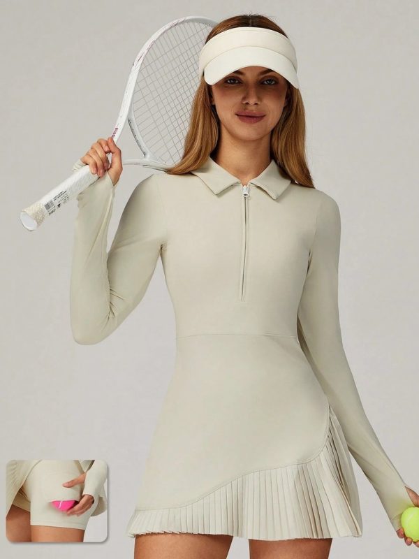 Váy Pickleball Nữ UYNSPORTY Cao Cấp Cổ Sơ Mi Tay Dài Thoáng Mát, Thấm Hút, Mút Liền, Váy Xếp Ly