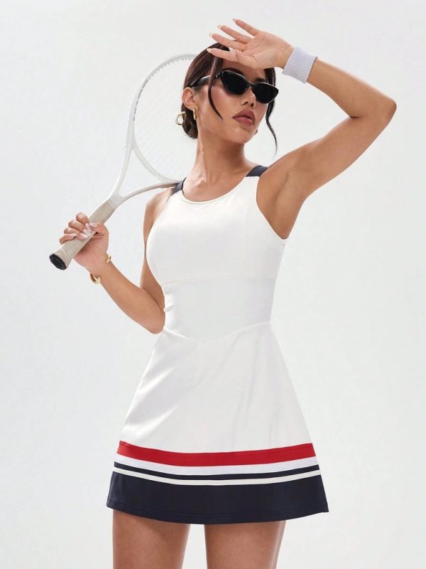 Váy Pickleball Nữ UYNSPORTY Không Tay Dáng Mini Sát Nách Phối Sọc Hở Lưng, Bộ Đồ Pickleball Nữ