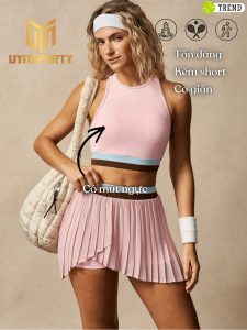 Đồ Tập Pickleball Nữ UYNSPORTY Áo Tank Croptop Racerback, Hở Lưng, Phối Sọc, Bộ Đồ Pickleball Nữ