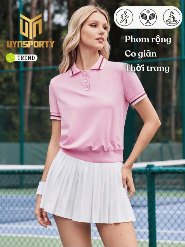 Áo Pickleball Nữ UYNSPORTY Màu Hồng Co Giãn Mặc Thoáng Mát Tập Pickleball Thể Thao , Áo Thể Thao Nữ
