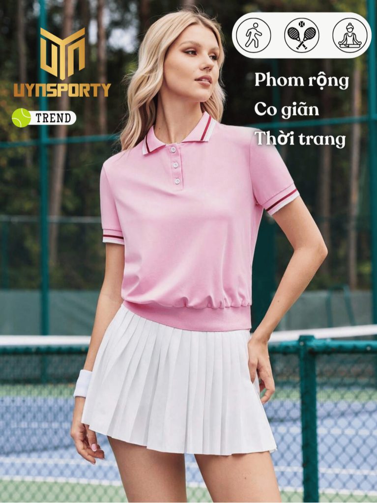 Áo Pickleball Nữ UYNSPORTY Màu Hồng Co Giãn Mặc Thoáng Mát Tập Pickleball Thể Thao , Áo Thể Thao Nữ