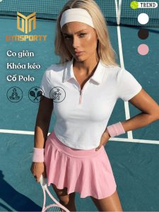 Áo Pickleball Nữ UYNSPORTY Cổ Polo Khóa Kéo Dáng Croptop Phối Màu, Co Giãn Nhẹ –  Áo Thể Thao Nữ